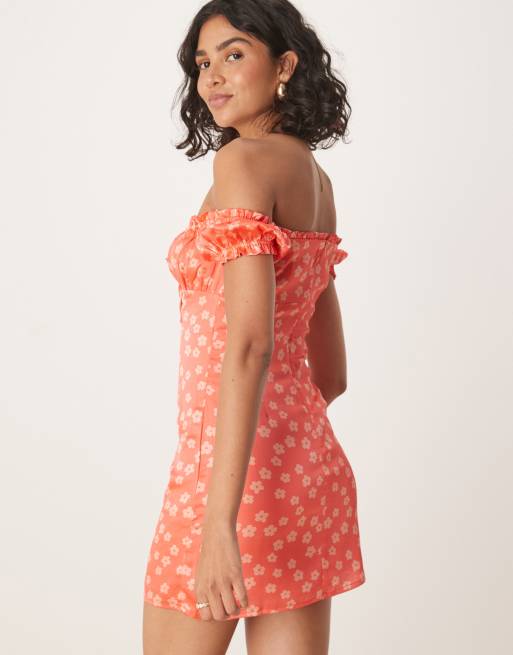 Collective The Label Milkmaid mini dress in coral pink daisy, 4 of 4