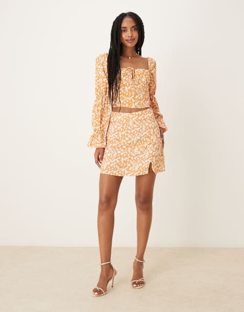 Collective The Label Milkmaid top in orange sketchy flower