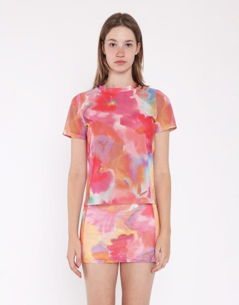 Collective The Label Mini skirt in floral print in multi watercolour flower - view 1