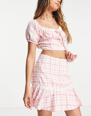 Collective the Label mini skirt in pink check (part of a set) - ASOS Price Checker