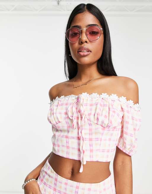 Checkered off shoulder discount top