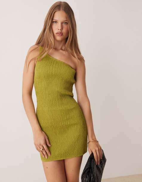 Collective The Label One shoulder mini dress in olive green - view 1