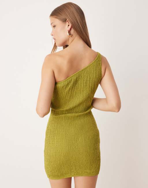 Collective The Label One shoulder mini dress in olive green | ASOS