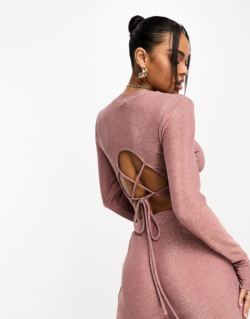 Collective the Label open back metallic knit top co-ord in rose-Pink