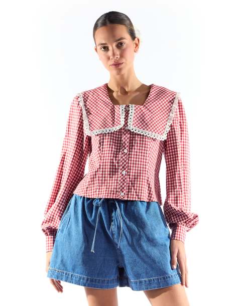 Collective The Label Oversized collar blouse in red gingham