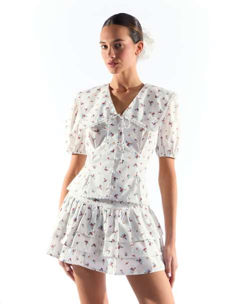 Collective The Label Oversized collar blouse in white floral