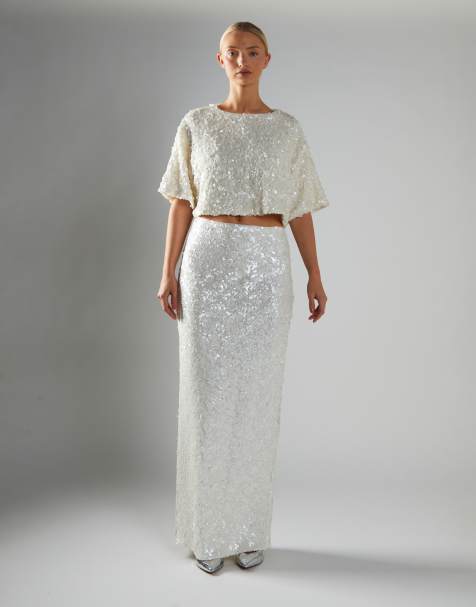 Collective The Label Oversized cropped t-shirt in matt white sequin