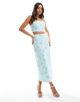 Collective The Label Pencil midi skirt in mint blue floral-Multi