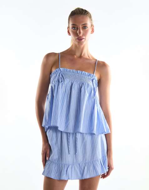 Collective The Label Peplum mini skirt in blue white ticking