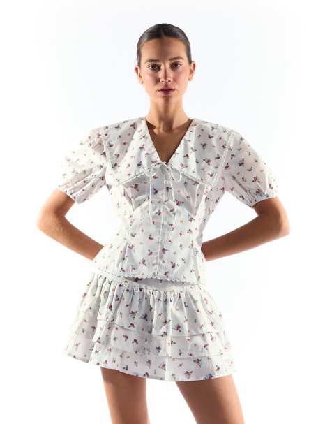 Collective The Label Peplum mini skirt in white floral - view 1