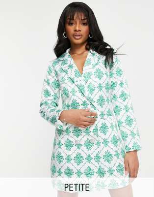 Collective the Label Petite blazer dress with crystal buttons in green jewel print