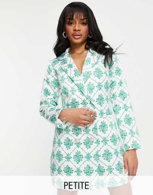 Collective The Label Petite – Blazer-Kleid mit Kristallknöpfen und Edelsteindruck in Grün