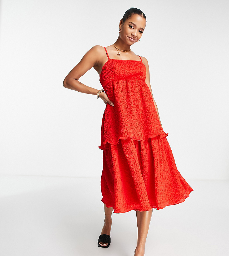 Collective the Label Petite bow back tiered midi dress in pillabox red