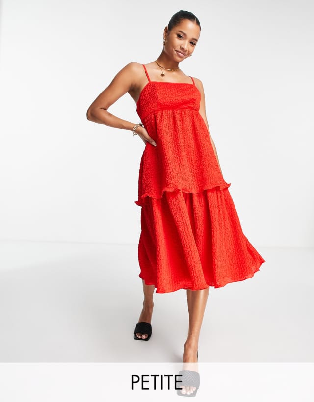 Collective the Label Petite bow back tiered midi dress in pillabox red