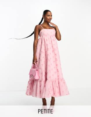 Collective the Label Petite cami trapeze midi dress in pink floral brocade