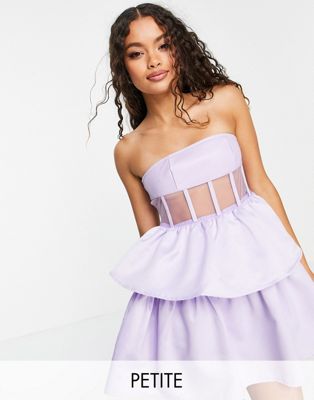 Collective the Label Petite corset detail PU tiered skirt mini dress in lilac