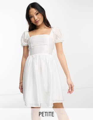 cross back organza mini dress in ivory-White