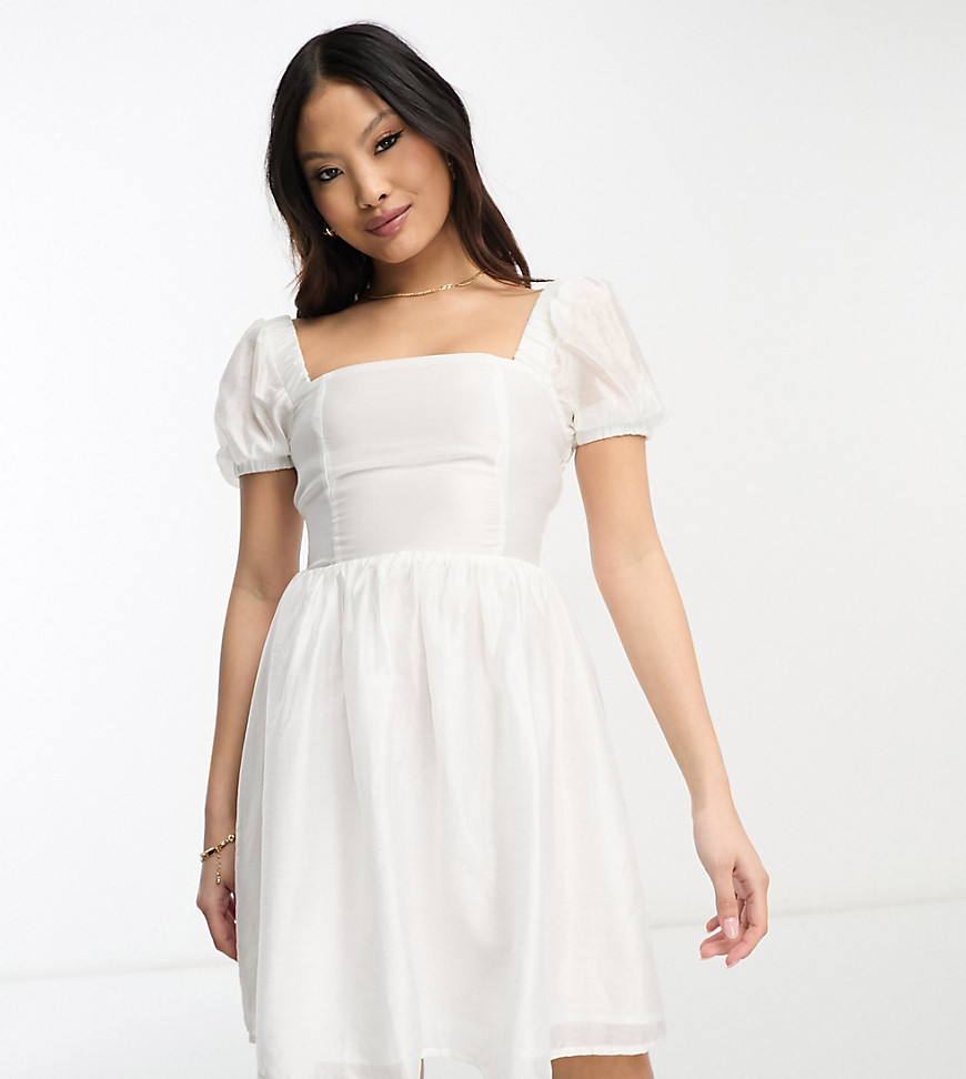 cross back organza mini dress in ivory-White