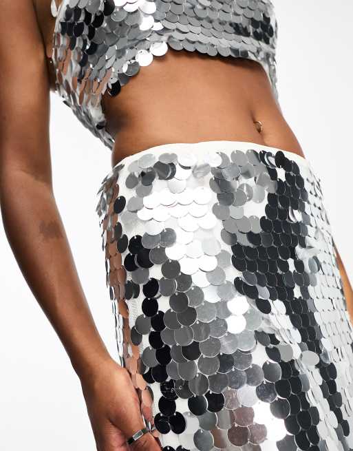 Disc sequin outlet midi skirt