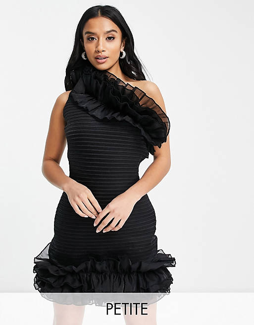 Collective The Label Petite - Exclusive - Aangerimpelde mini jurk in zwart