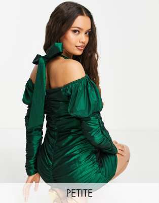 Collective The Label Petite Exclusive Bow Back Mini Dress In Emerald Green  | ModeSens