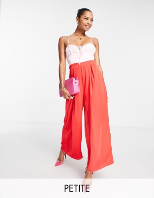 Collective The Label Petite Exclusive Contrast Wide Leg Jumpsuit In Red Color Block