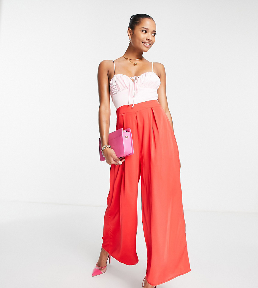 exclusive contrast wide leg jumpsuit in red color block