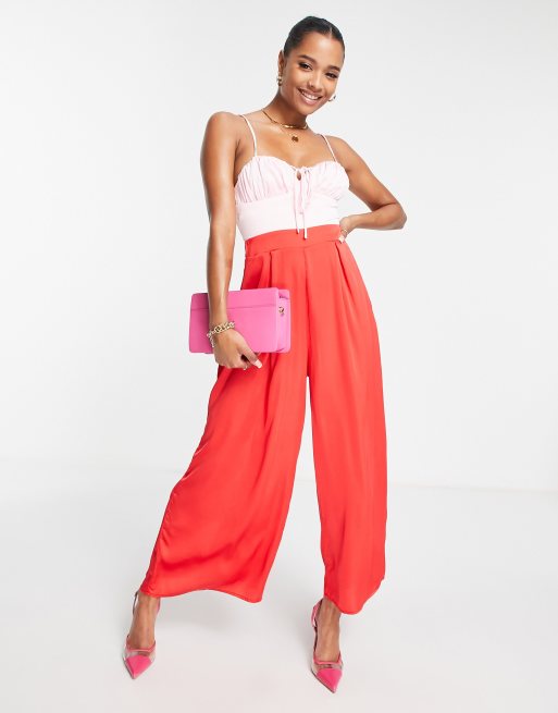 Summer Retro Palazzo Two Piece Petite Wide Leg Jumpsuit With Wide