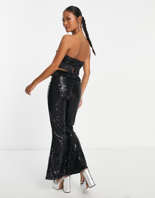 Collective the Label Petite exclusive cut-out fringe sequin jumpsuit in  black