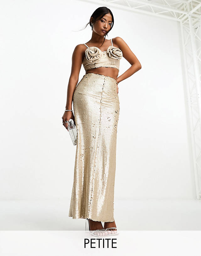 Collective The Label Petite - exclusive embellished maxi skirt co-ord in champagne