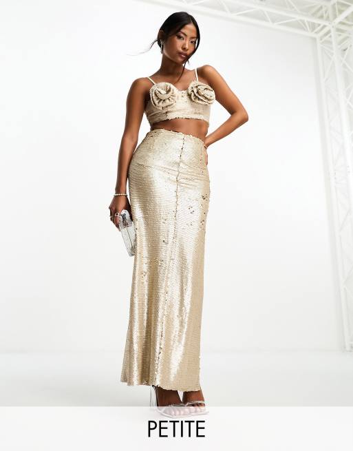 Collective the Label Petite exclusive embellished maxi skirt in champagne part of a set