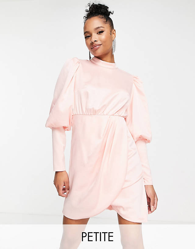 Collective The Label Petite - exclusive high neck satin mini dress in powder pink
