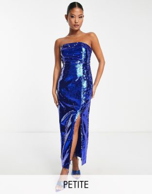 Collective The Label Petite Exclusive Leg Split Sequin Midaxi Dress In Cobalt-blue