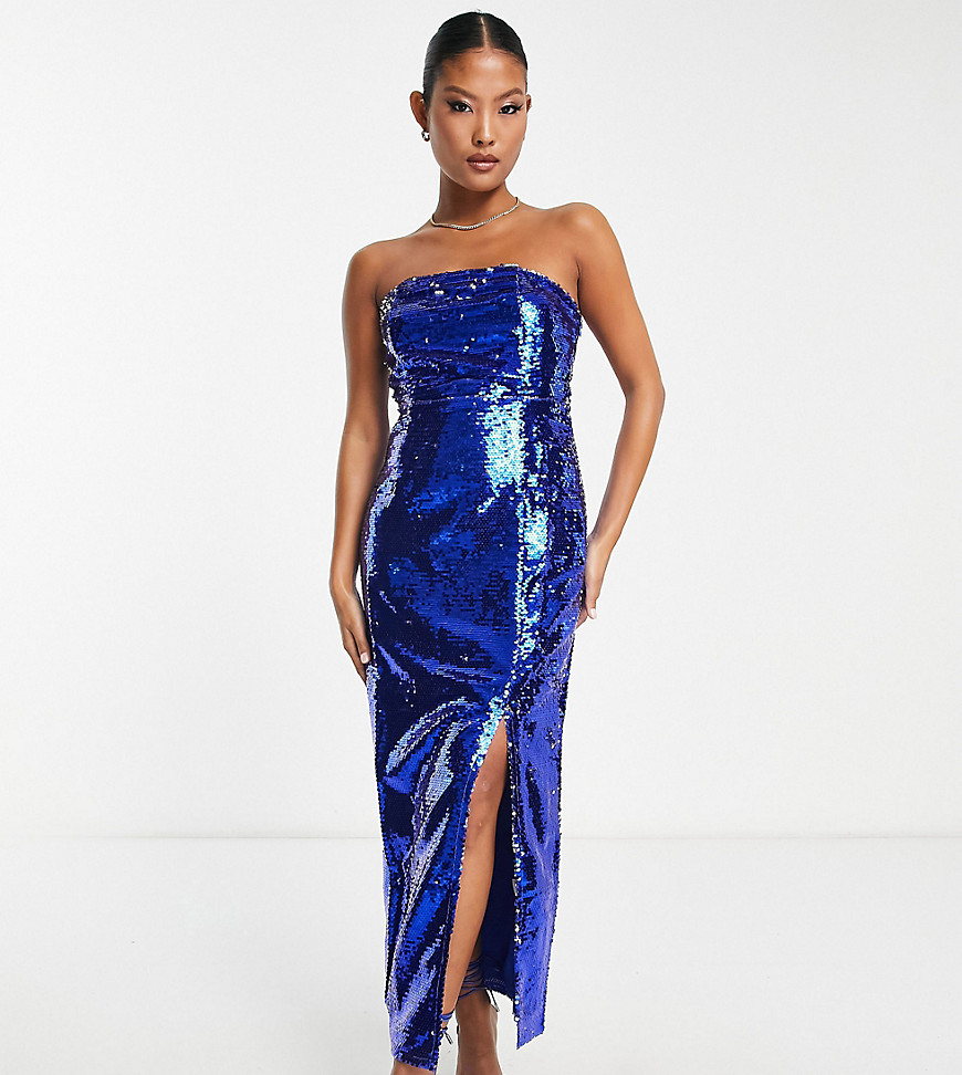 Collective the Label Petite exclusive leg split sequin midaxi dress in cobalt-Blue