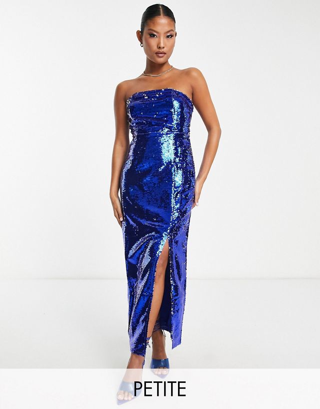Collective the Label Petite exclusive leg split sequin midaxi dress in cobalt