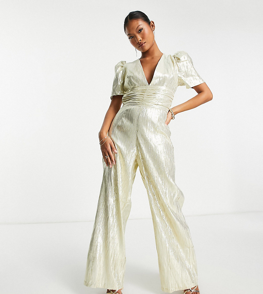 Collective the Label Petite exclusive metallic jumpsuit in champagne-Gray