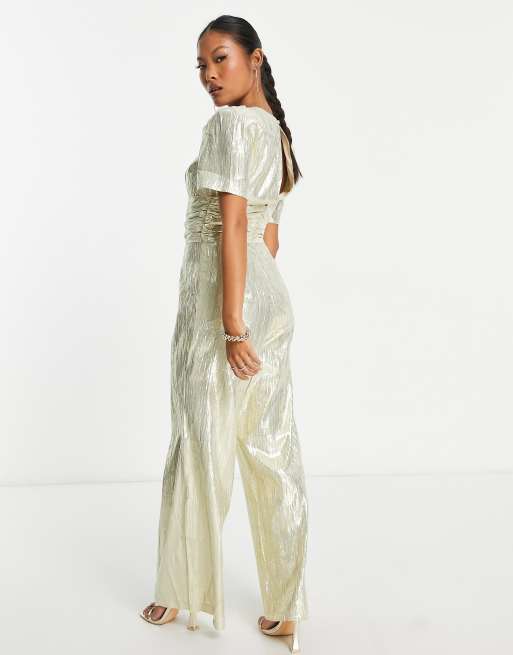 Collective the Label Curve exclusive ruched wide leg jumpsuit in champagne  - ShopStyle