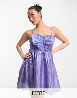 Collective The Label Petite Exclusive Metallic Pleated 3d Heart Mini Dress In Iridescent-blue