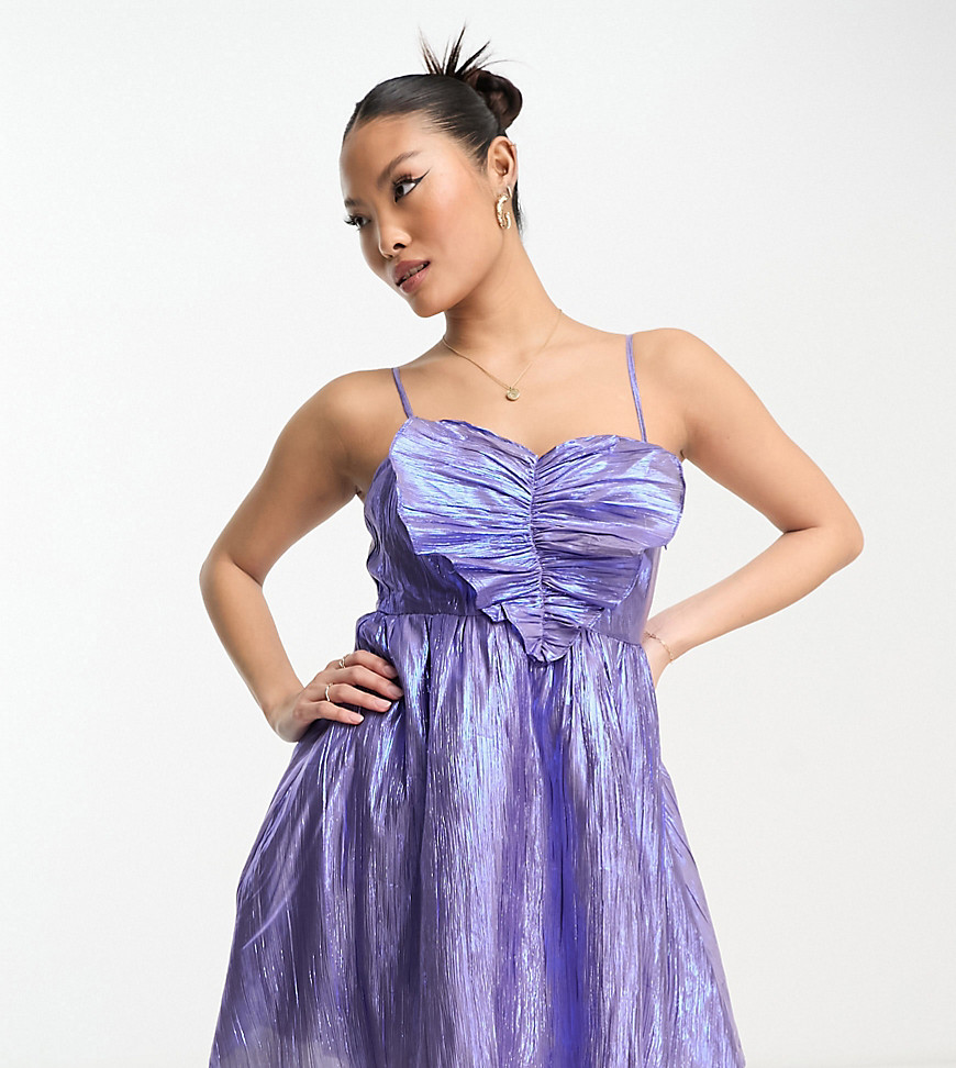 exclusive metallic pleated 3D heart mini dress in iridescent-Blue