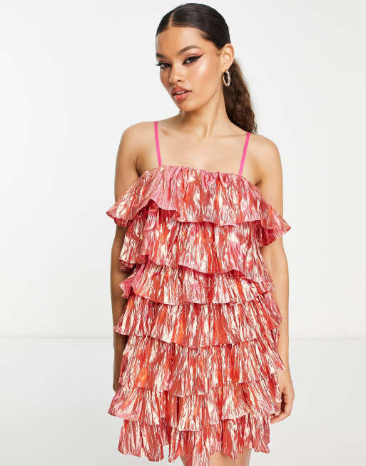 Zara pink frill outlet dress