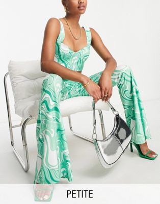Collective the Label Petite exclusive trouser co-ord in green swirl print - ASOS Price Checker