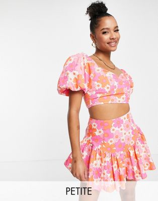Collective the Label Petite exclusive puff sleeve crop top co-ord in 60s floral - ASOS Price Checker