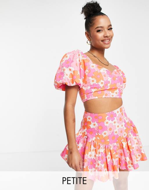 Collective the Label Petite crop top and skirt set in 60s floral