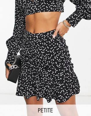 Collective the Label Petite exclusive ruched mini skirt co-ord in black ditsy heart - ASOS Price Checker