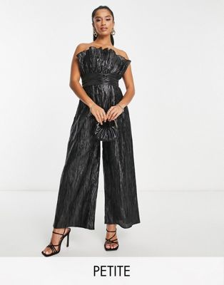 Collective the Label Petite exclusive ruched waist bandeau jumpsuit in black