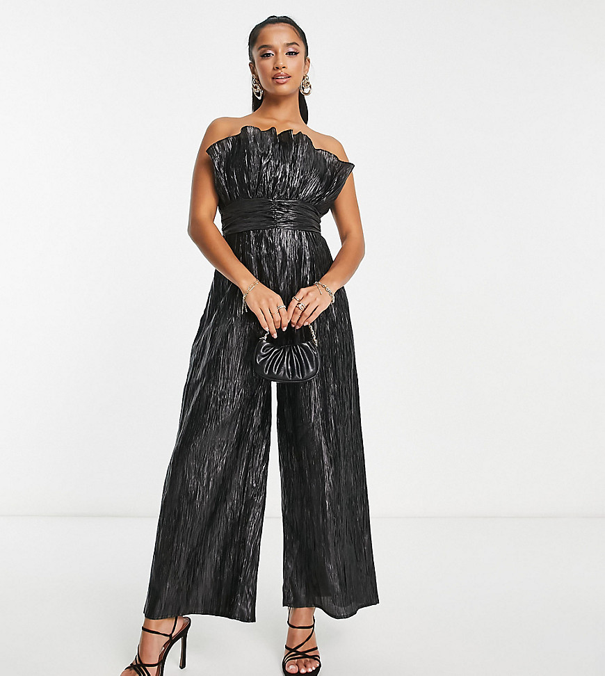 Collective the Label Petite exclusive ruched waist bandeau jumpsuit in black