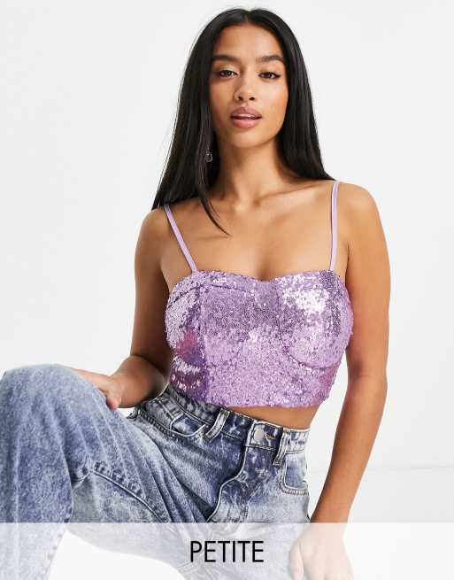 Collective the Label Petite exclusive sequin bustier top co-ord in lilac