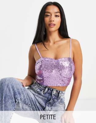 Collective the Label Petite exclusive sequin bustier top in lilac - part of a set-Purple