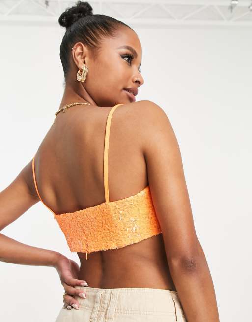 Orange sequin store crop top