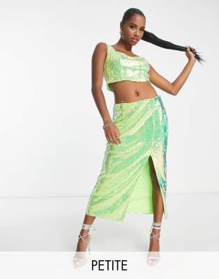 Shop Collective The Label Petite Exclusive Sequin Crop Top In Iridescent Lime - Part Of A Set-green